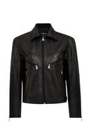 Vanessa Women's Black Shirt Collar Short Oversize Leather Jacket | Derimod