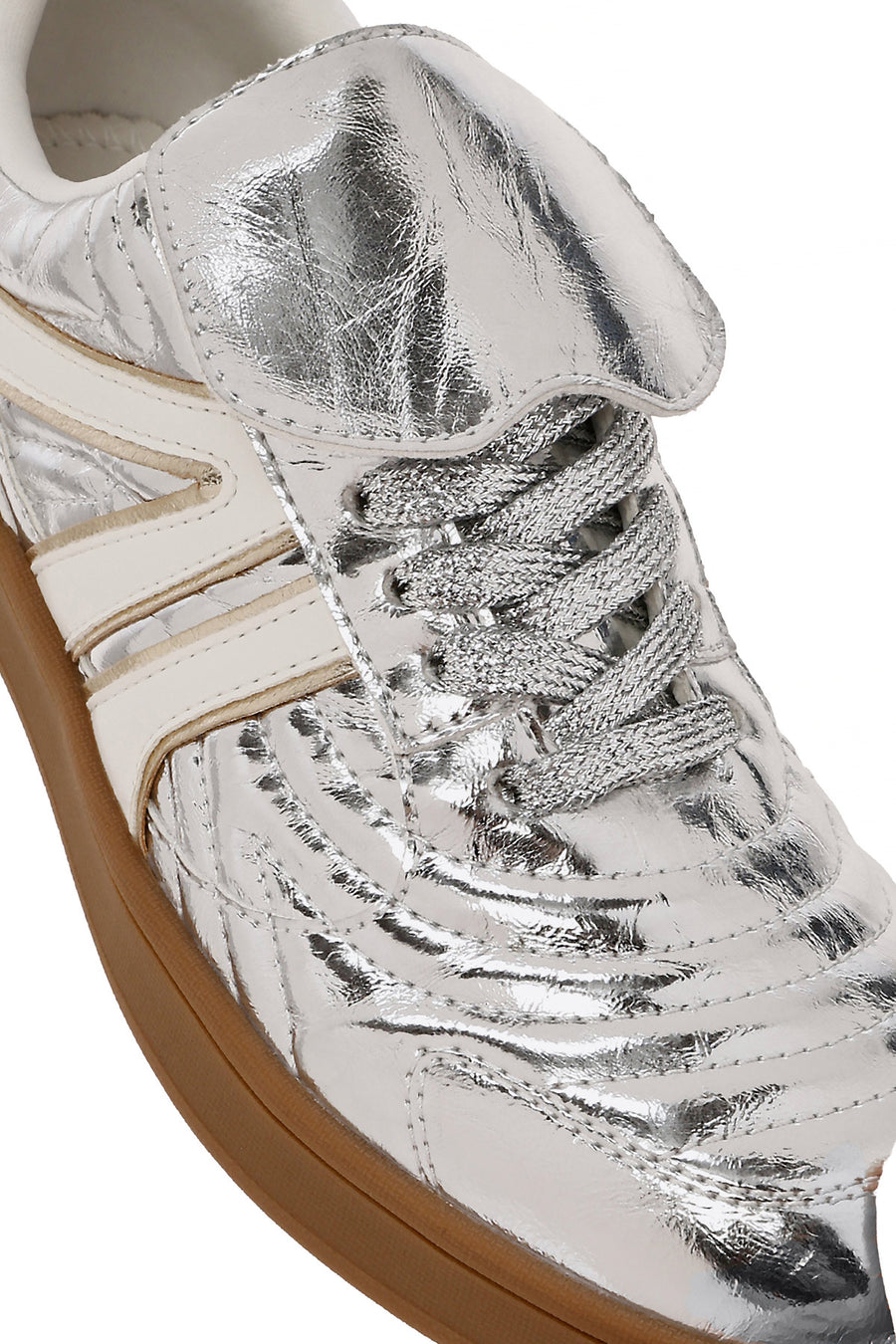 Kadın Gümüş Bağcıklı Metalik Sneaker