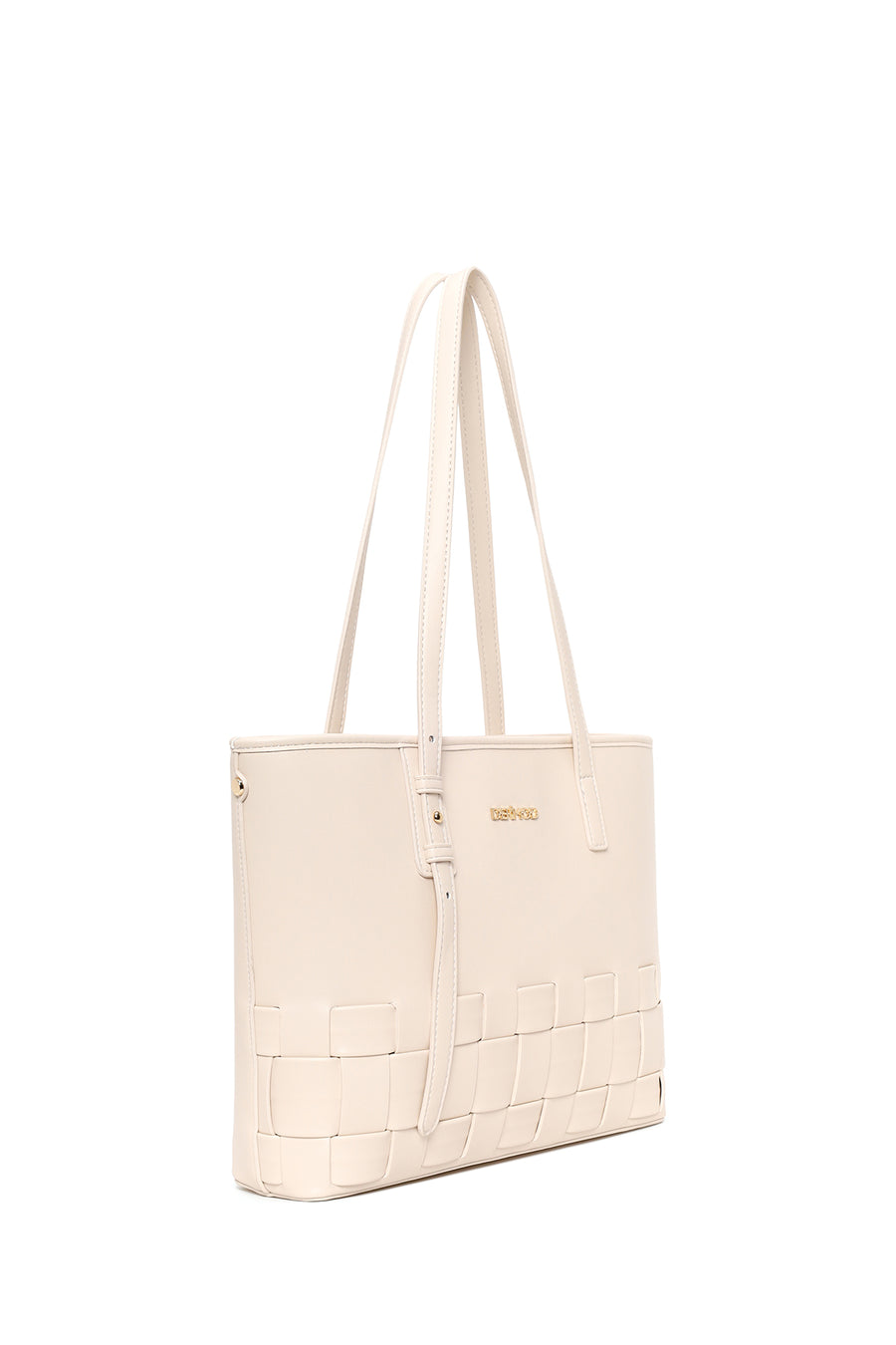 Woman Cream Long-Strap Braided Shoulder Bag