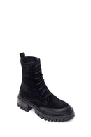 Woman Black Zip Closure Chunky-Heeled Suede Combat Boots | Derimod