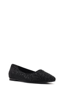 Women's Black Stone Leather Ballerinas | Derimod