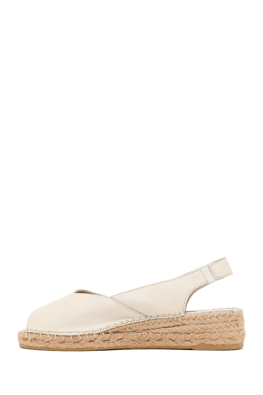 Women's Cream Thick-Soled Leather Espadrilles