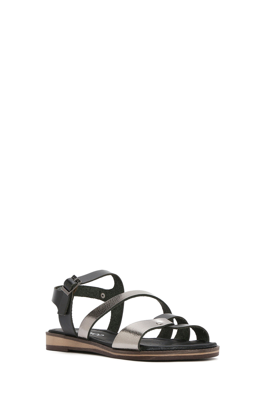 Women's Black Buckled Metallic Leather Bodrum Sandals