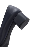 Women's Navy Blue Short Chunky Heeled Leather Shoes | Derimod