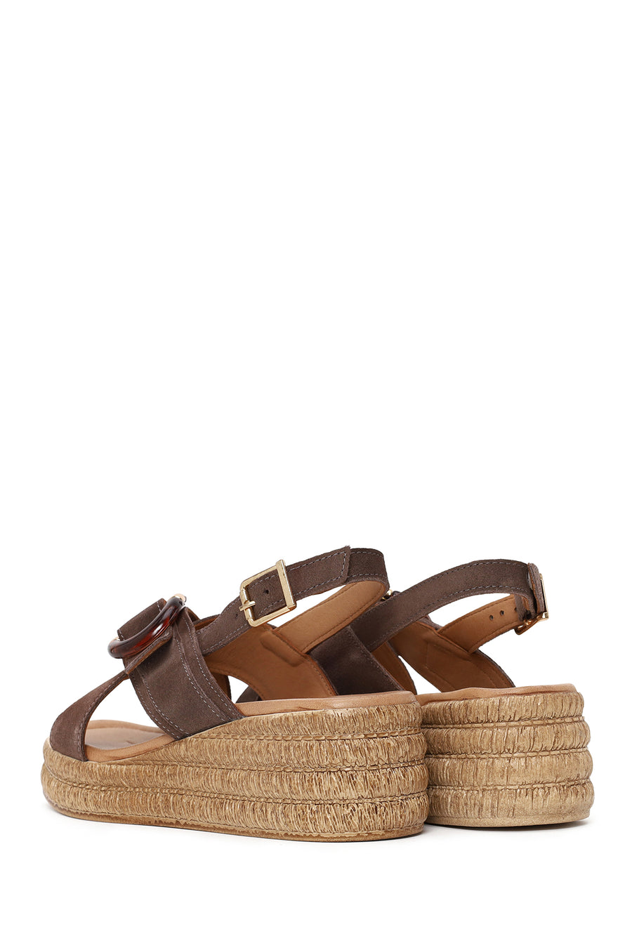 Woman Mink Buckled Wedge Heel Suede Sandal