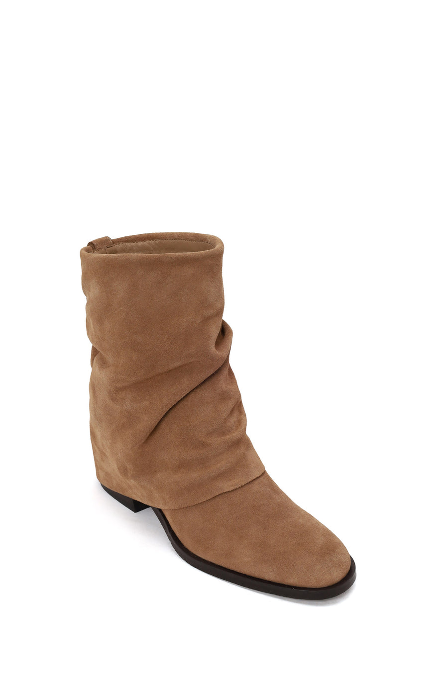 Woman Beige Chunky-Heel Suede Boots