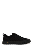 Erkek Siyah Bağcıklı Kalın Tabanlı Nubuk Deri Sneaker | Derimod