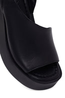 Woman Black Wedge Heel Leather Comfort Sandals | Derimod