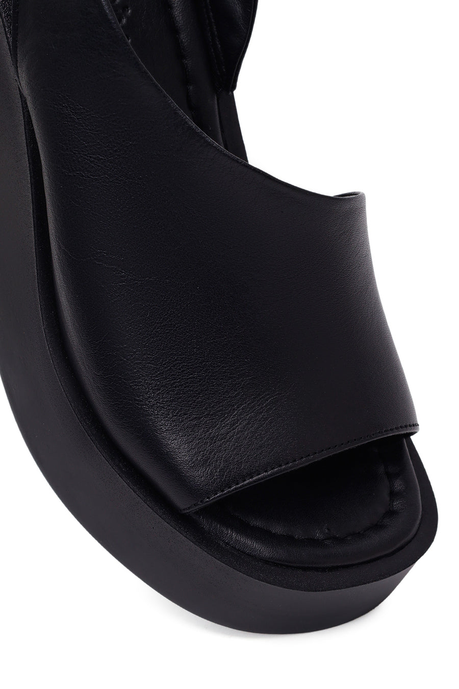Woman Black Wedge Heel Leather Comfort Sandals