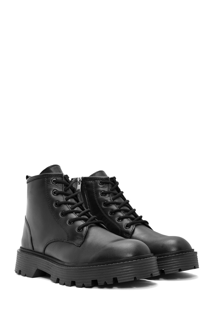 Men's Black Zippered Leather Casual Boots