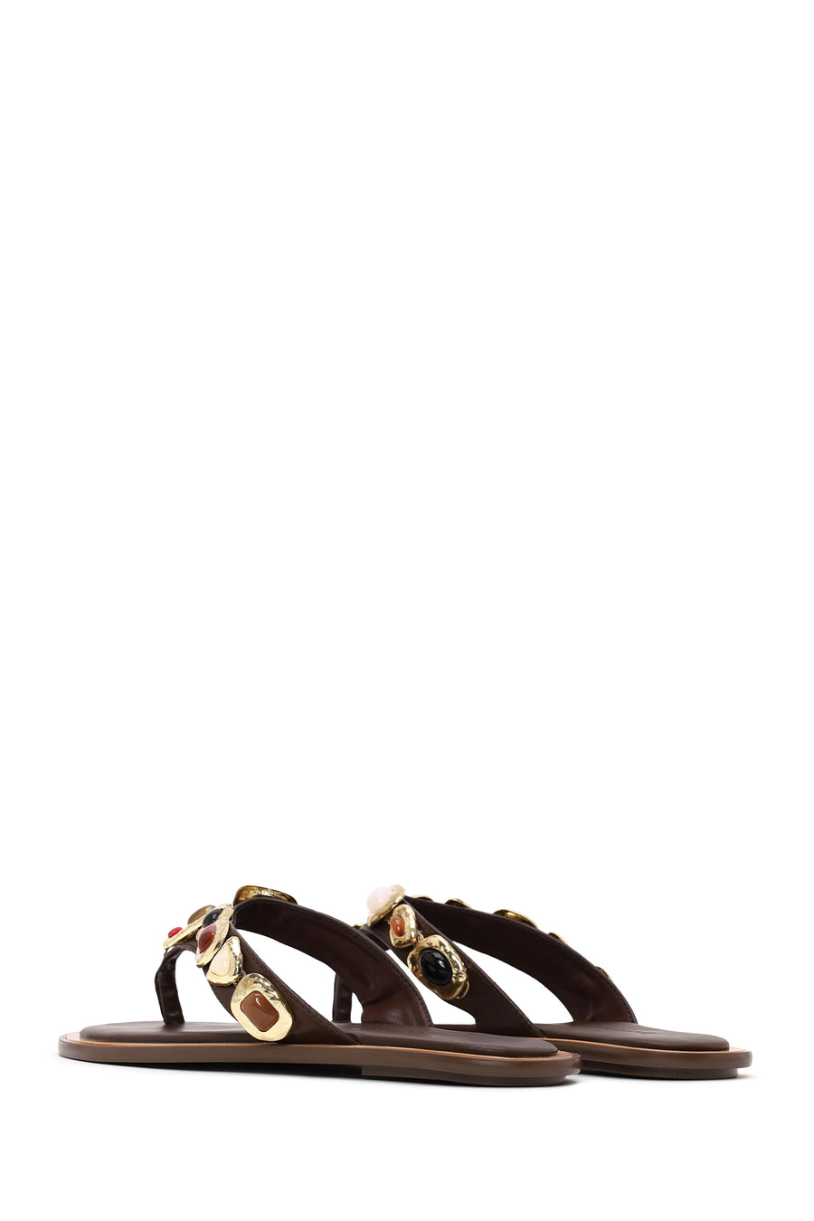Woman Brown Stone-Embellished Flip-Flop Slipper