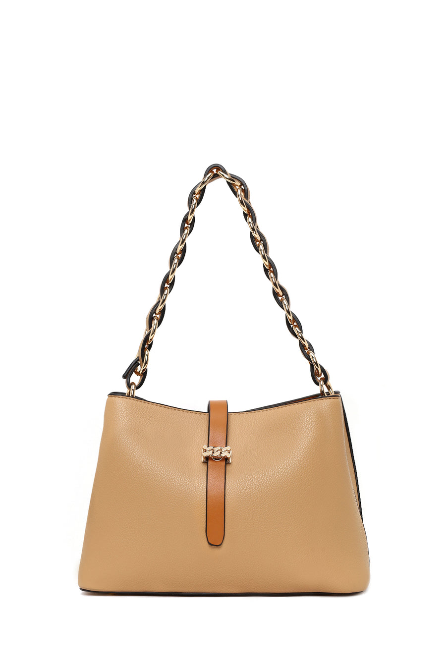 Woman Beige Long-Strap Shoulder Bag