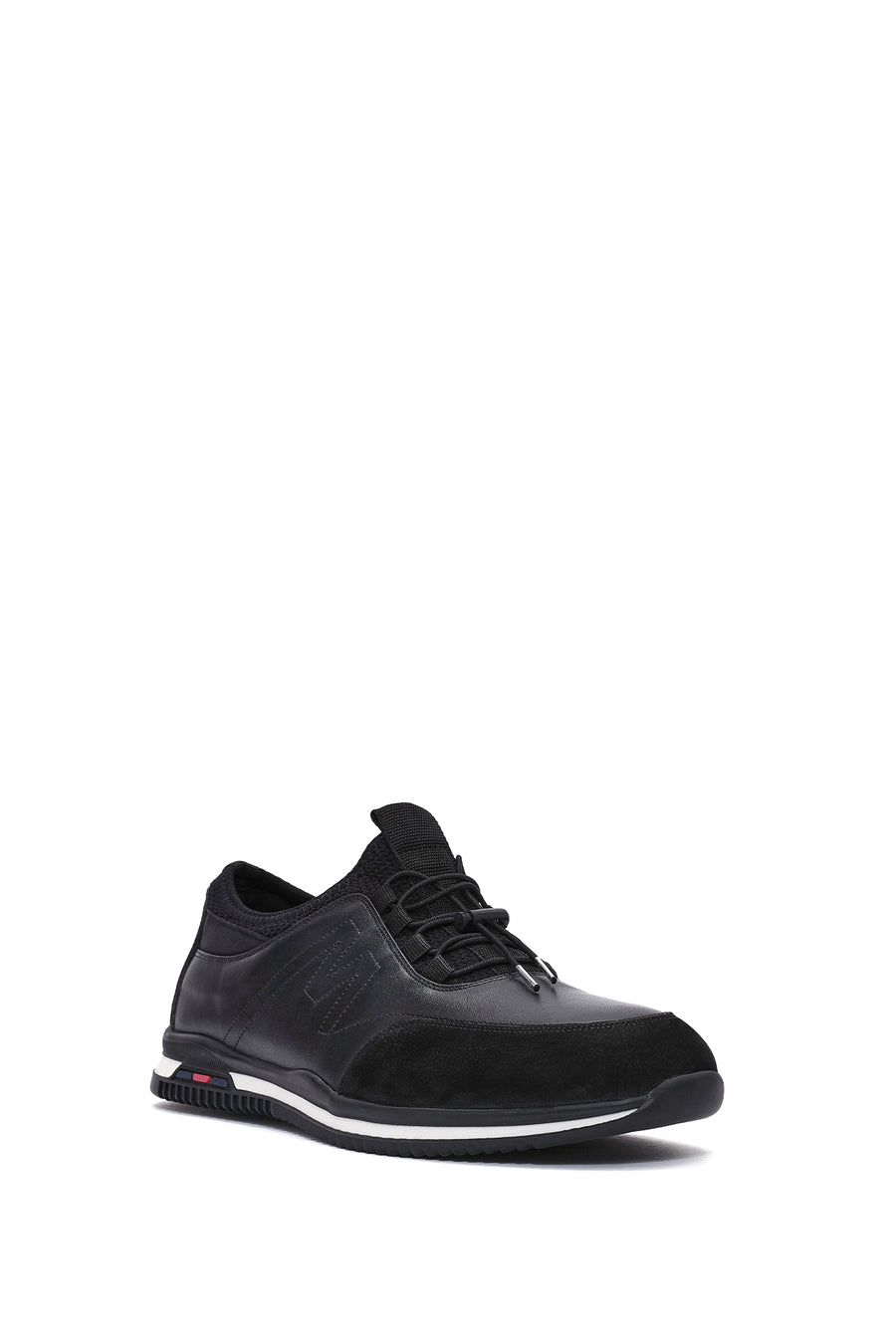 Erkek Siyah Bağcıklı Deri Casual Sneaker