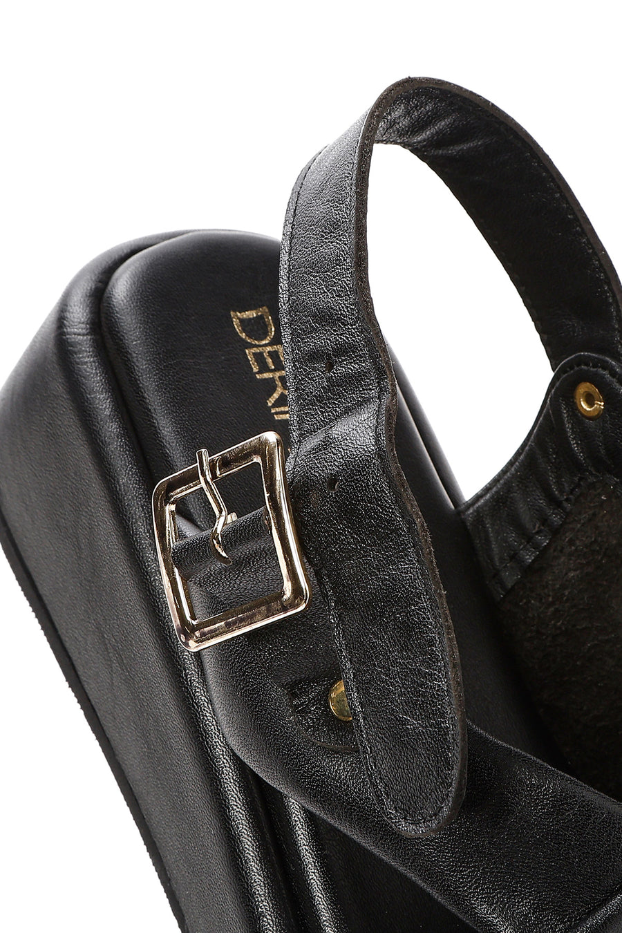 Women's Black Ankle Buckle Thick Soled Leather Sandals