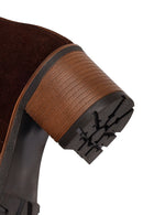 Woman Brown Zip Closure Chunky Heeled Suede Casual Boots | Derimod