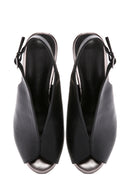 Women's Black Back Strap Stoned Thick Heel Sandals | Derimod