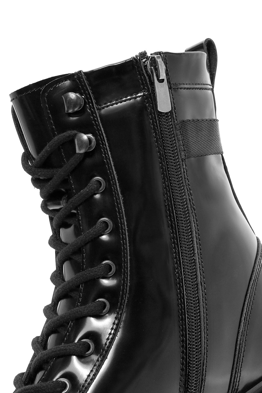Men's Black Zippered Leather Combat Boots