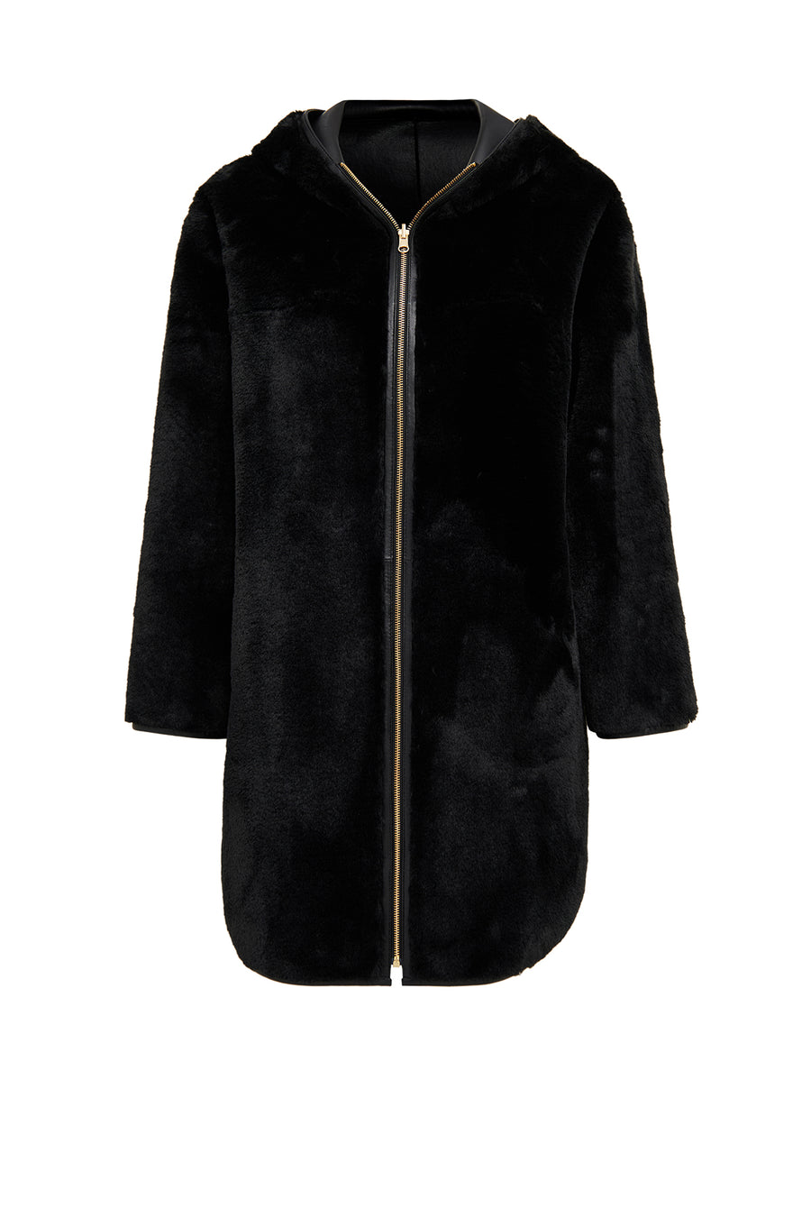 Artesina Women's Black Hooded Teddy Leather Coat 24WGP5287FF | Derimod