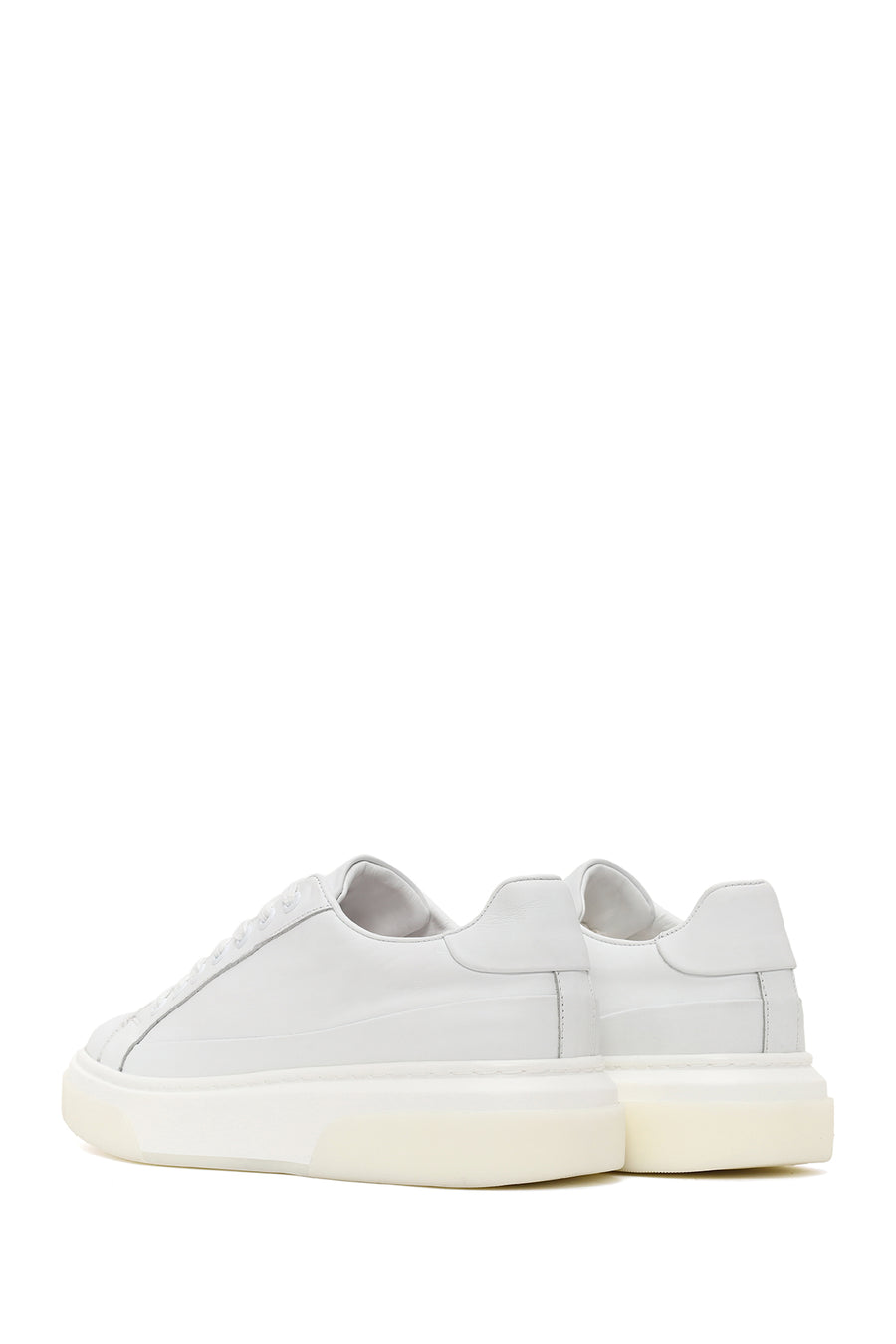 Erkek Beyaz Bağcıklı Kalın Tabanlı Deri Sneaker