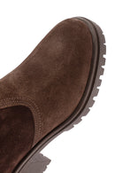 Women's Brown Zippered Thick Heel Suede Leather Boots | Derimod