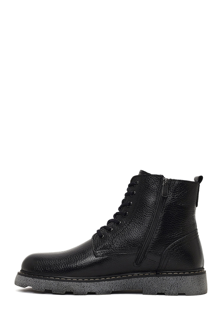 Men's Black Zippered Thick-Soled Leather Boots