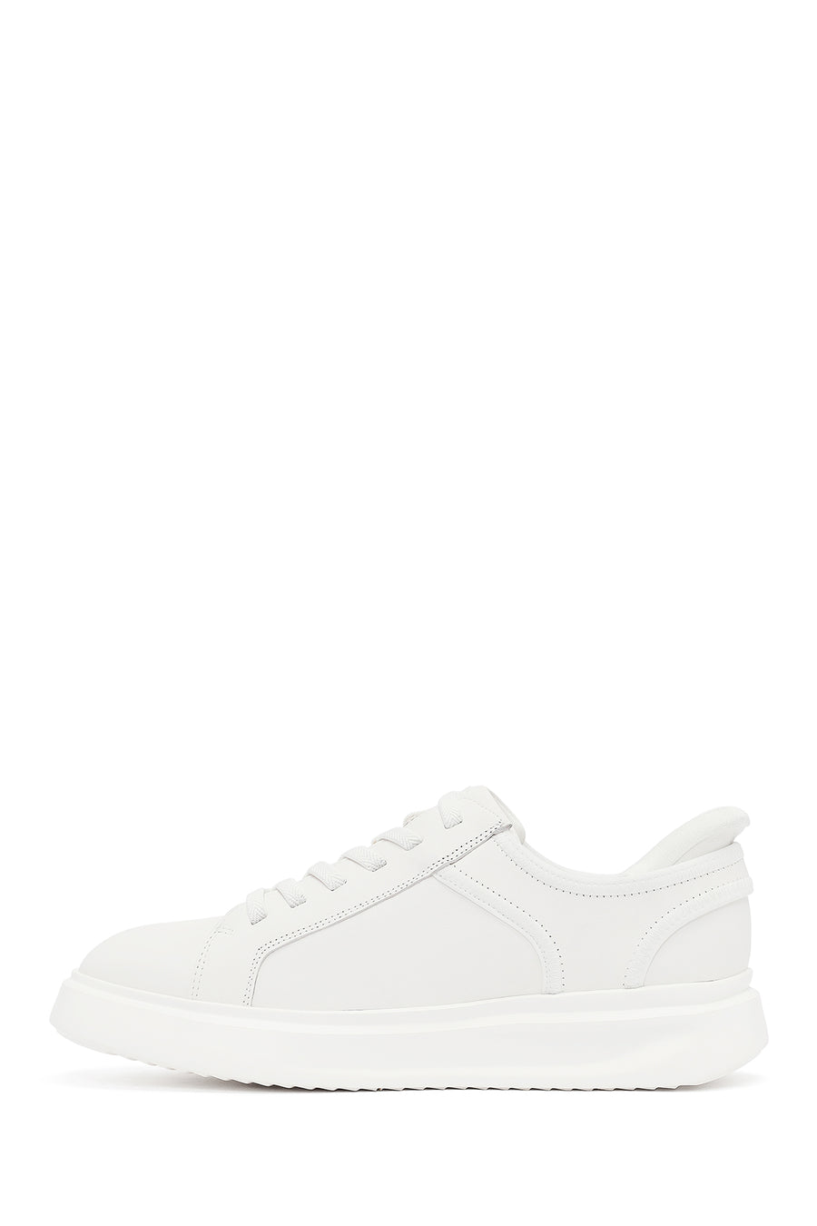 Erkek Beyaz Bağcıklı Kalın Tabanlı Deri Sneaker