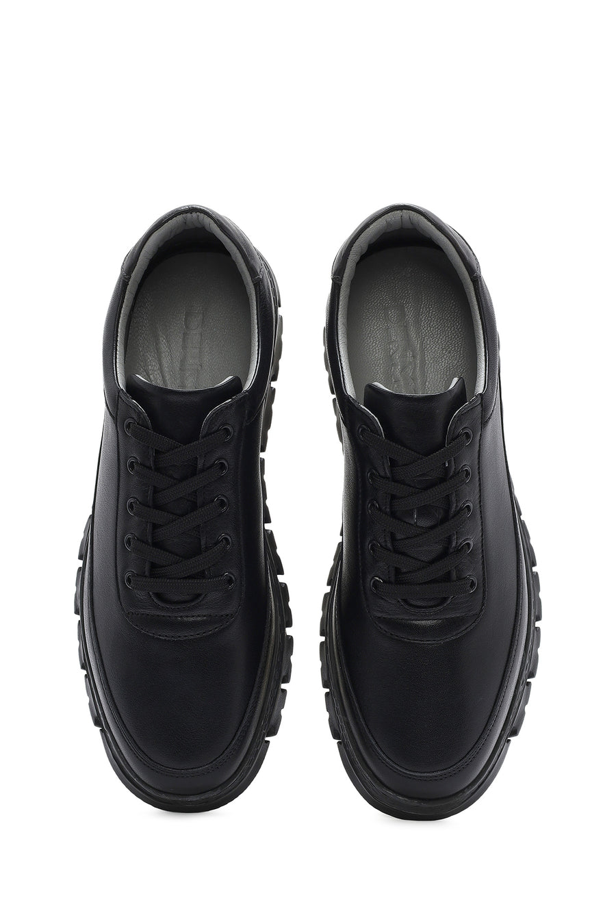 Erkek Siyah Bağcıklı Deri Casual Sneaker