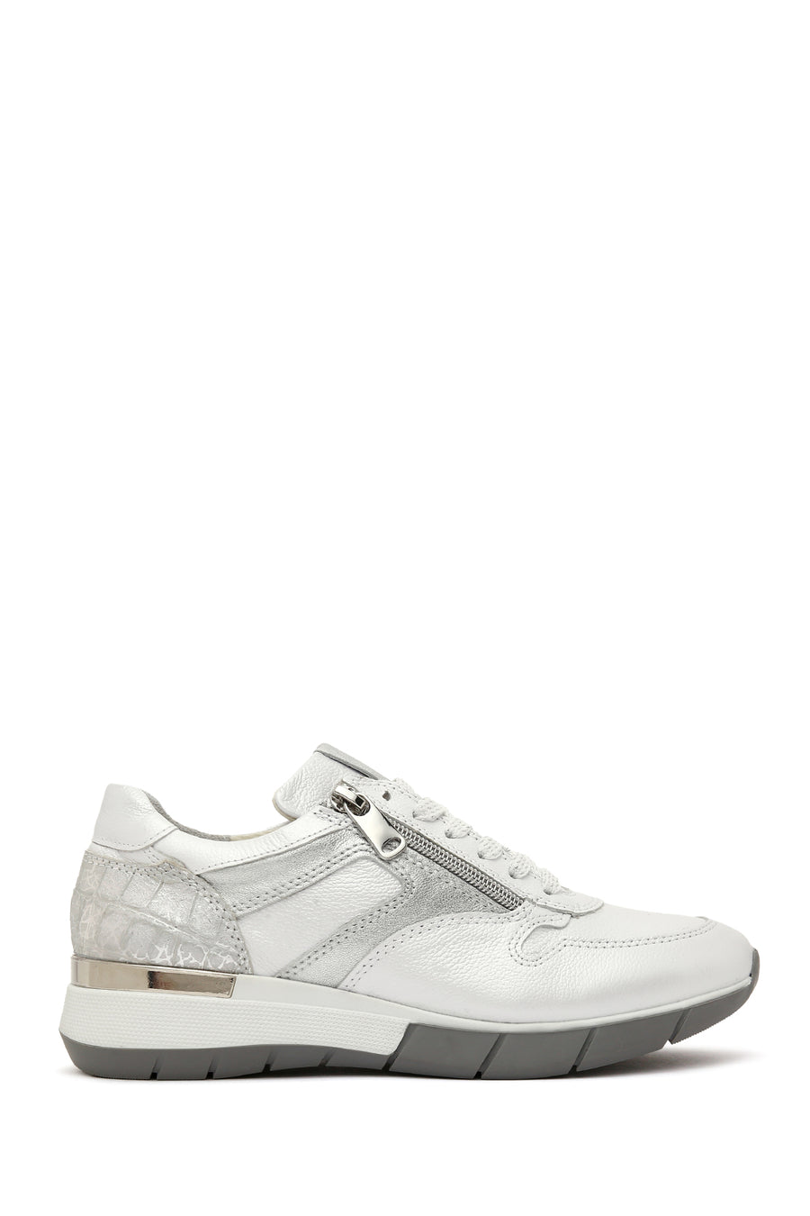 Kadın Beyaz Bağcıklı Yandan Fermuarlı Deri Sneaker 25SFD370514 | Derimod