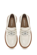 Women's Cream Leather Masculine Loafer | Derimod