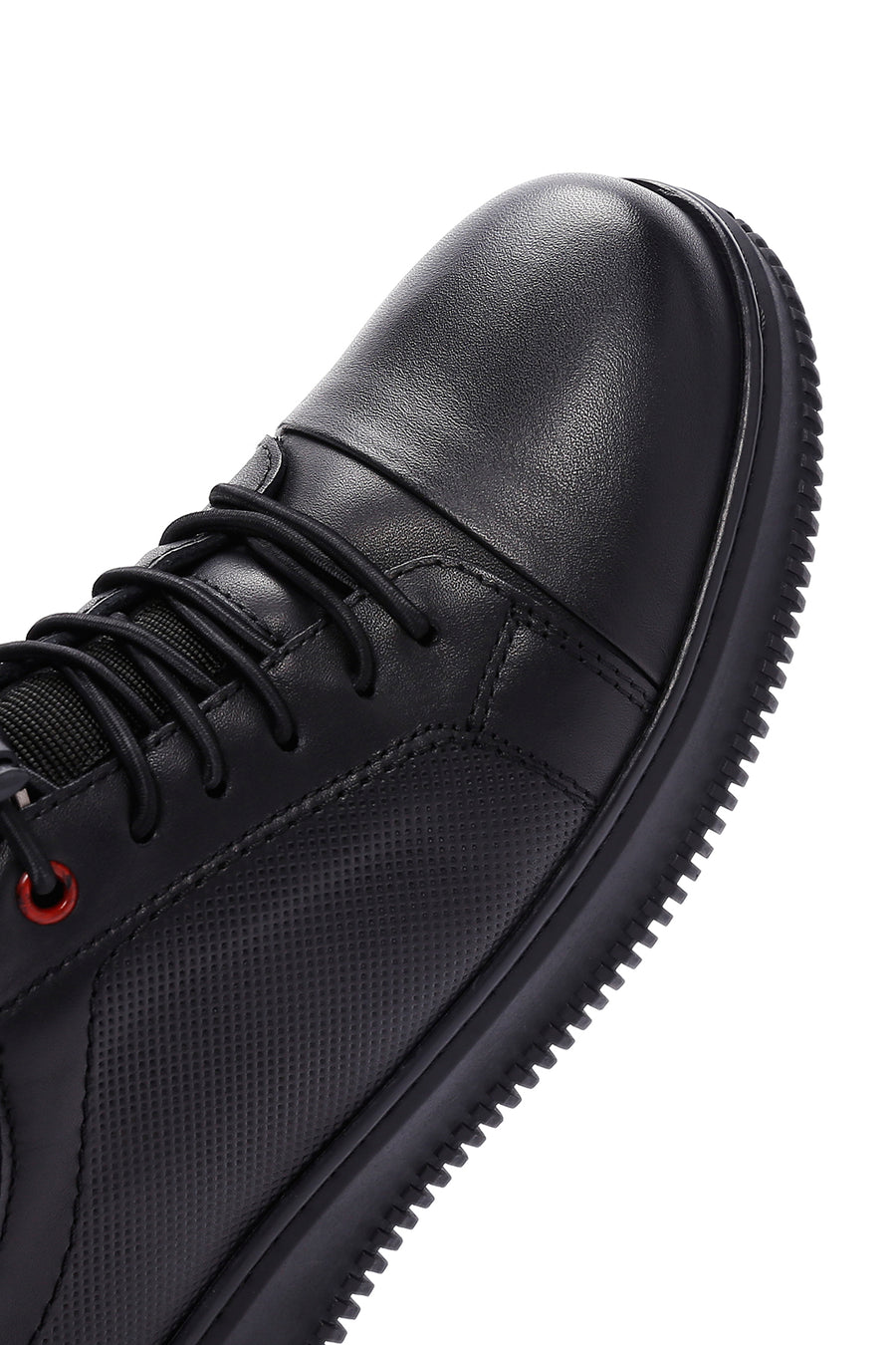 Erkek Siyah Bağcıklı Deri Sneaker