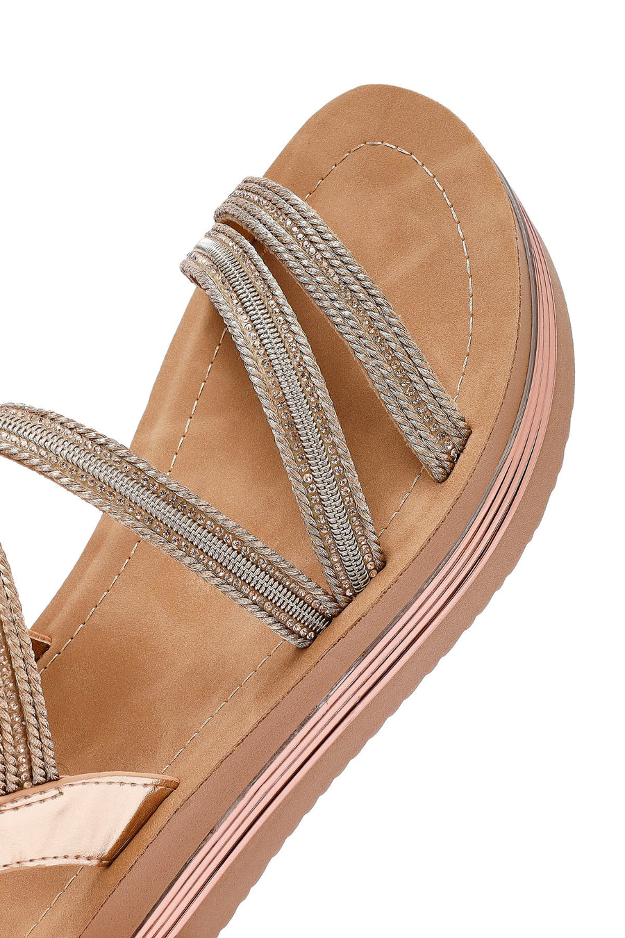 Women's Pink Ankle Strap Stoned Thick Soled Sandals
