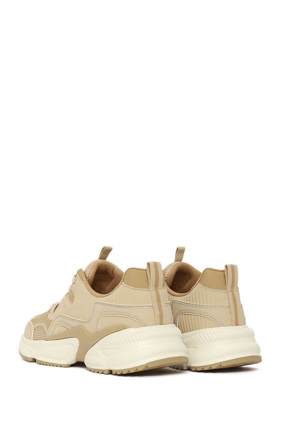 Woman Beige Thick-Soled Lace-Up Sneakers