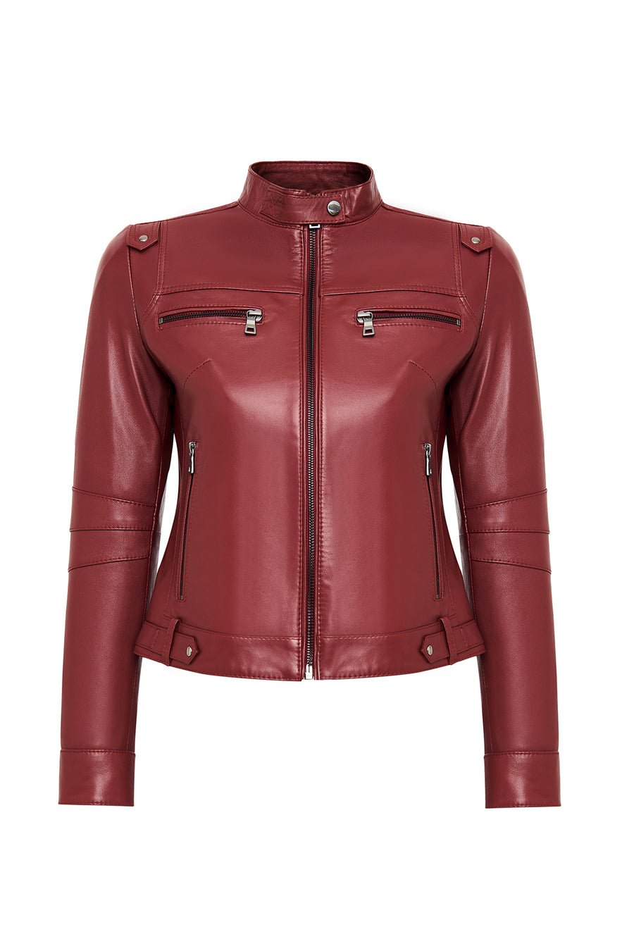 Vicky Women's Burgundy Mandarin Collar Short Leather Jacket 25SGE5170R3 | Derimod
