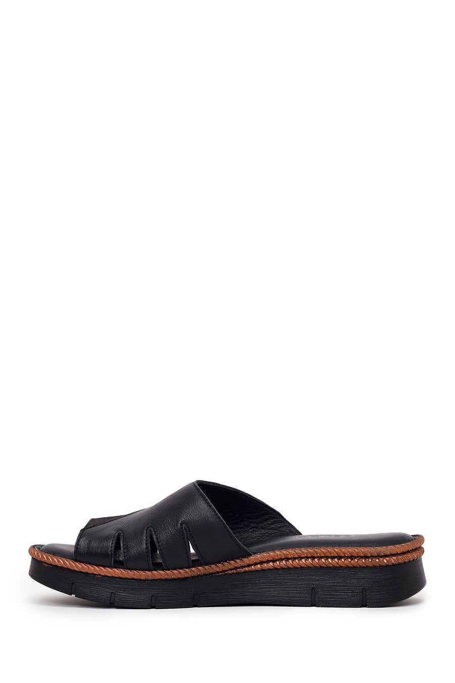 Woman Black Leather Comfort Slipper