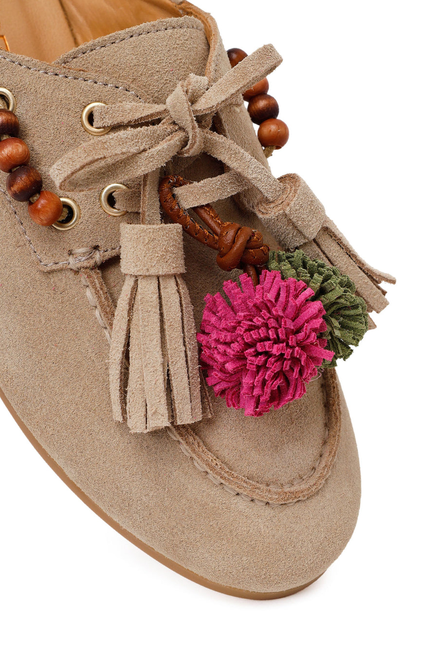 Woman Beige Tassel Suede Mule Slipper
