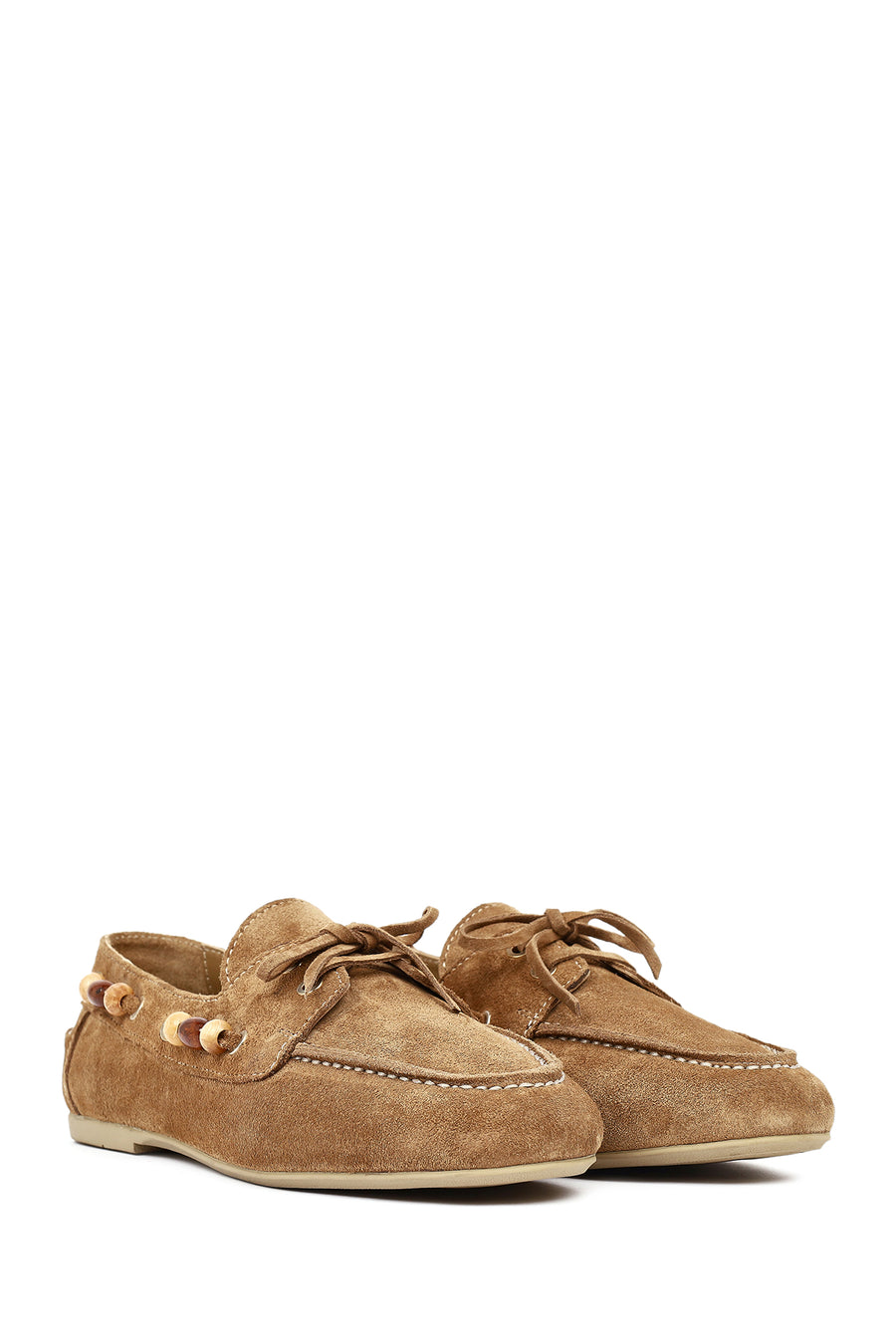 Women's Tan Suede Leather Loafer with Accessory Details