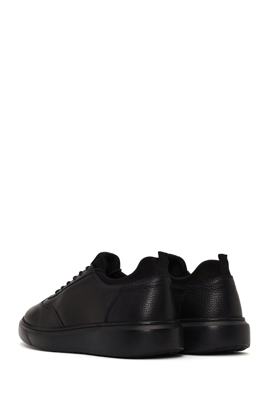 Erkek Siyah Bağcıklı Kalın Tabanlı Deri Sneaker