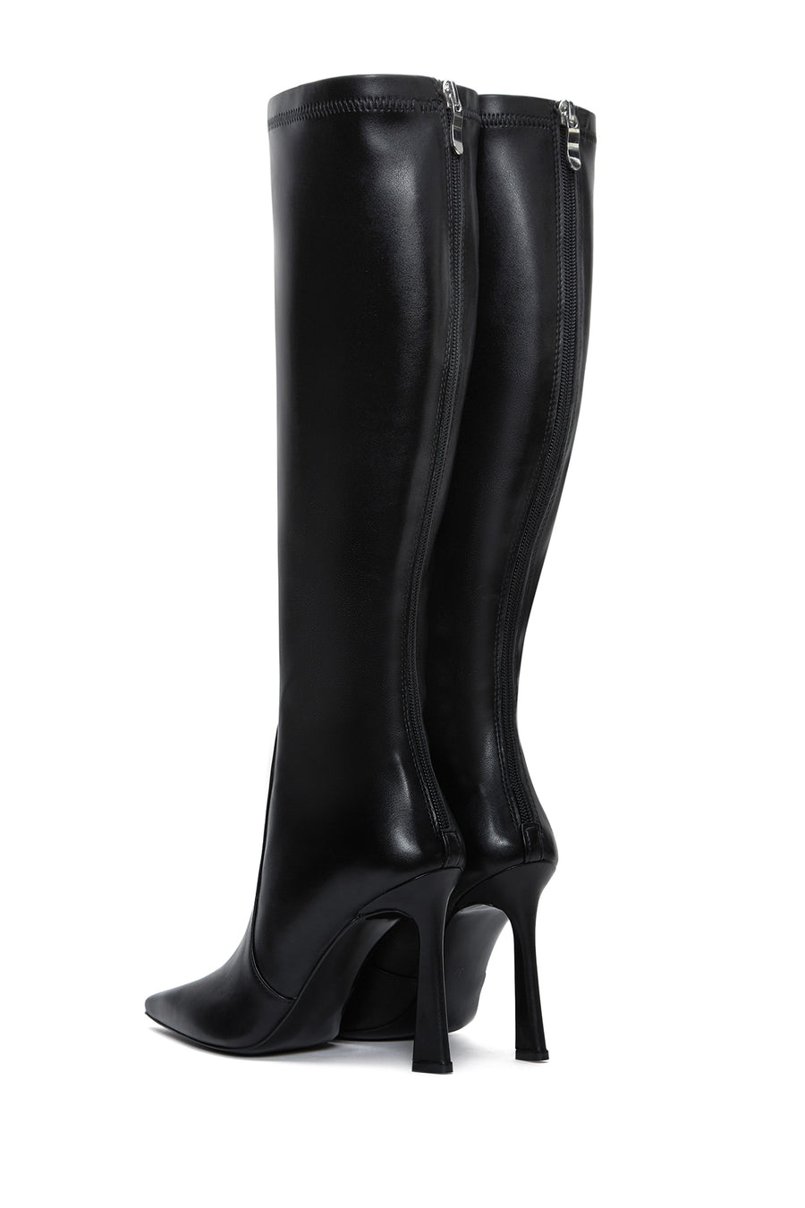 Women's Black Leather Heeled Boots