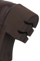 Woman Brown Zip Closure Thick-Heeled Leather Combat Boots | Derimod
