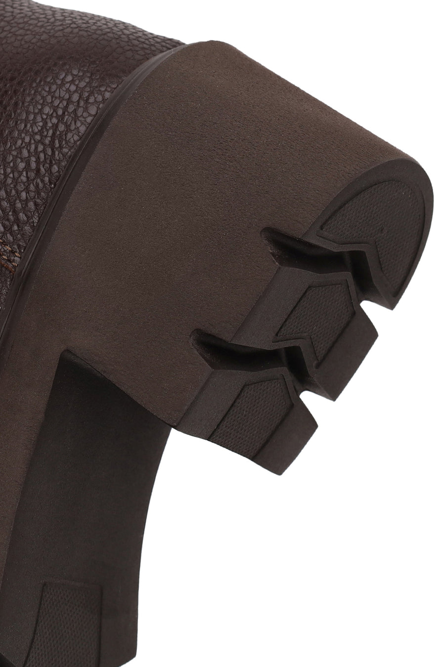 Woman Brown Zip Closure Thick-Heeled Leather Combat Boots