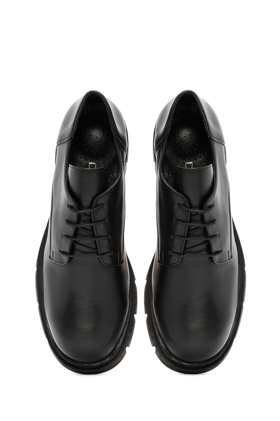 Women's Black Lace-Up Thick Heel Leather Masculine Classic Shoes