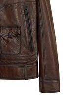 Carter Male Brown Double-breasted Collar Leather Jacket | Derimod
