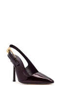Woman Burgundy Backless High Thin-Heeled Patent Leather Leather Shoes | Derimod