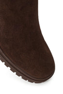 Woman Brown Zip Closure Chunky-Heeled Suede Leather Boots | Derimod