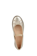 Geox Girls Bronze Pleated Glittery Leather Ballerinas | Derimod