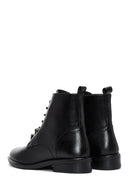 Women's Black Lace-Up Zipper Detailed Leather Combat Boots | Derimod