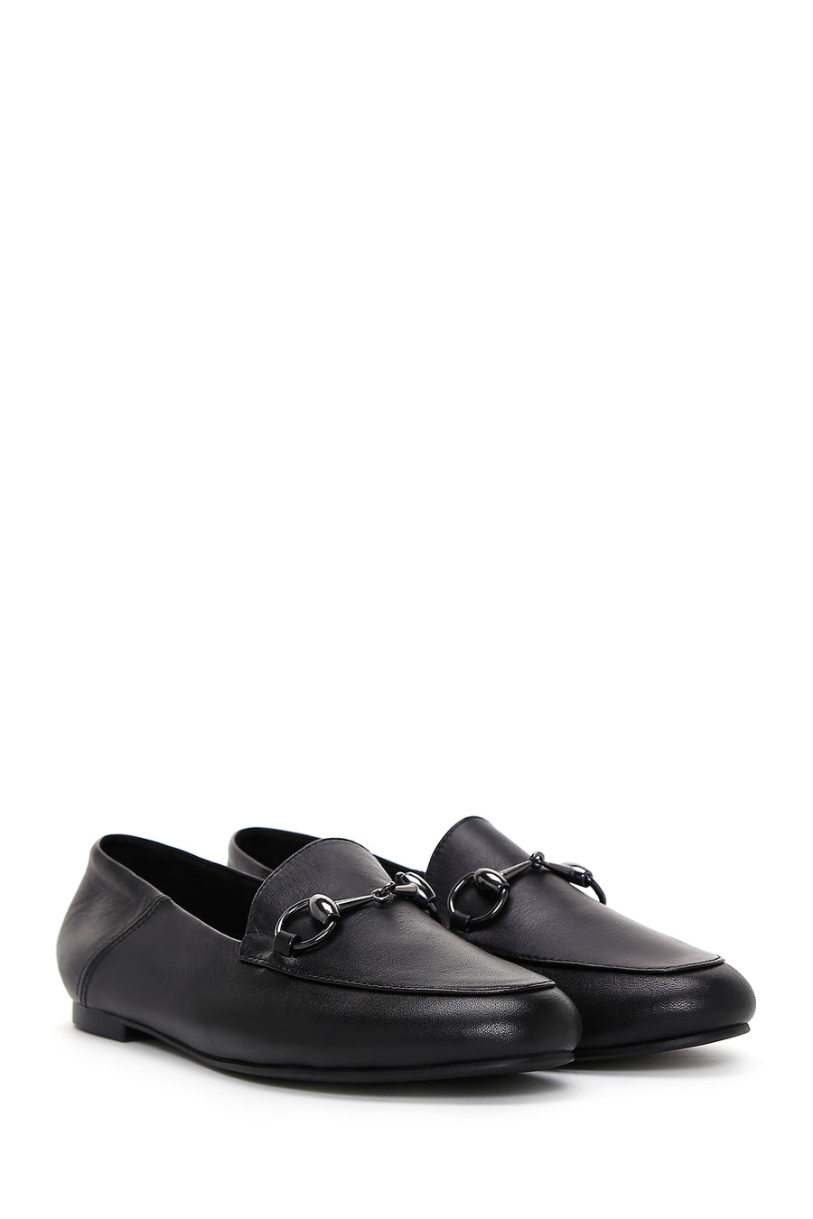 Women's Black Buckled Leather Masculine Loafer