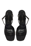 Women's Black Ankle Buckle High Thin Heel Fabric Sandals | Derimod