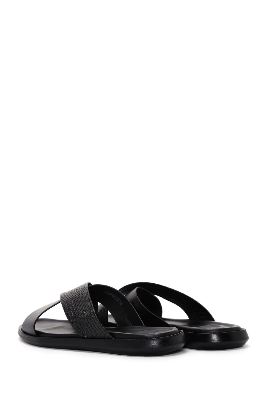 Men's Black Knitted Patterned Leather Slippers