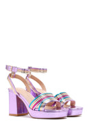 Women's Purple Metallic Thick Heeled Sandals | Derimod